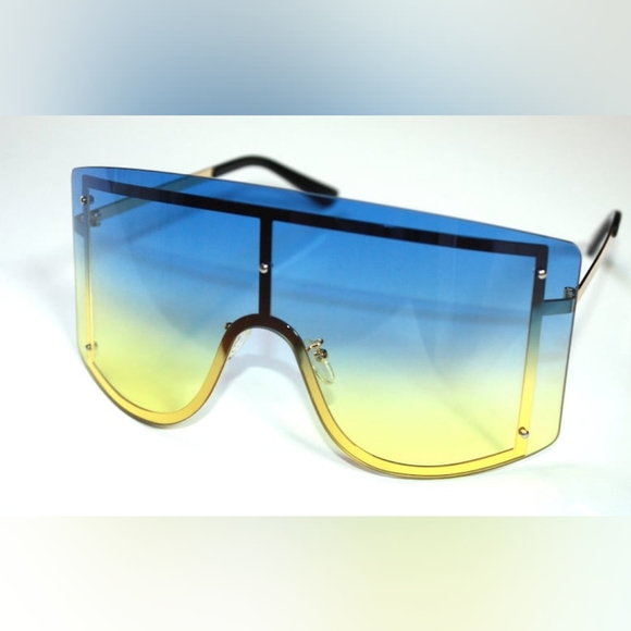 Dark Sky Blue & Yellow Visor Sunglasses - Picture 2 of 2